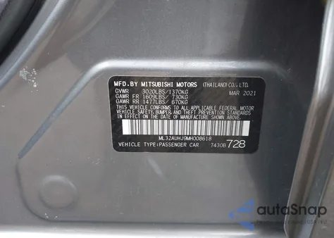2021 Mitsubishi Mirage Carbonite Edition/Es/Le z USA, uszkodzony, nr VIN ML32AUHJ9MH008618